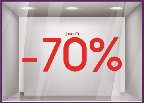 Sticker Jusqu'`a -70% vitrophanie pourcentage soldes promotion vitrine mode opticien lettrage texte devanture