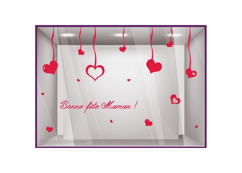Vitrophanie Fête des Mères : Sticker Coeur Origami pour boutique