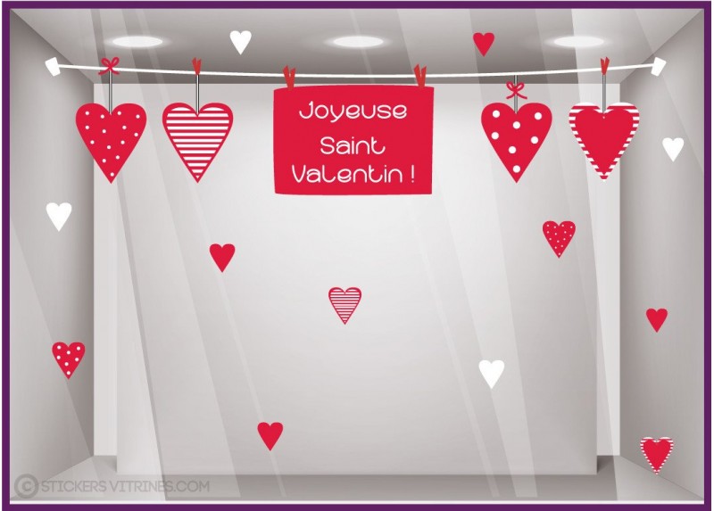 Autocollant vitrine kit de Stickers Coeur Guirlande St Valentin