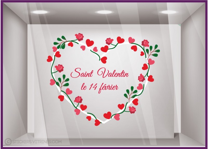 Idée déco vitrine : autocollant Sticker Couronne Coeur Saint Valentin