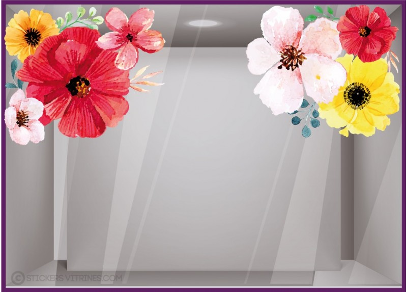 Décoration vitrine : Kit de stickers fleurs géantes