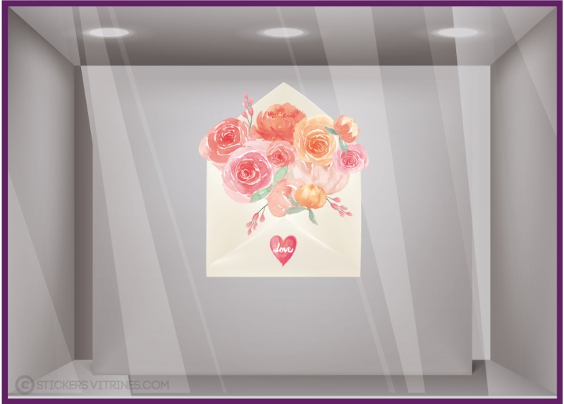 Décoration St-Valentin pour fleuriste: Sticker enveloppe de roses Love