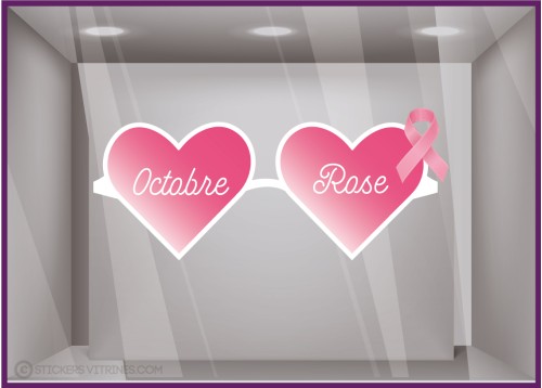 sticker lunettes octobre rose ruban cancer du sein coeur vitrophanie opticien magasin optique decoration