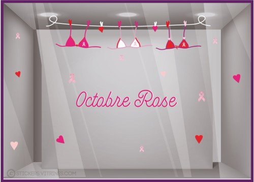 STICKER LINGERIE OCTOBRE ROSE SOUTIEN GORGE COEUR DEPISTANGE CANCER DU SEIN VITRINE MAGASIN BOUTIQUE CABINET MEDICAL PHARMACIE