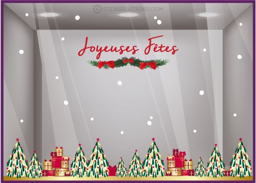 STICKER FRISE DE SAPIN NOEL CADEAUX JOYEUSES FETES VITROPHANIE MAGASIN VITRINE BOUTIQUE