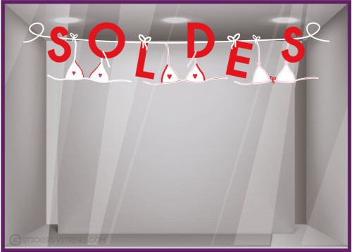 STICKER SOLDES MAGASIN DE LINGEROE BOUTIQUE VITRINE ORIGINAL VITROPHANIE BRADERIE LETTRAGE ADHESIF CALICOT