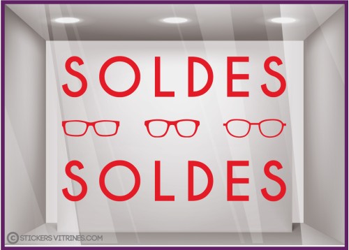 STICKER SOLDES LUNETTES OPTICIEN MAGASIN OPTIQUE VITROPHANIE LETTRAGE IMPRIMEUR PARIS VITRINE