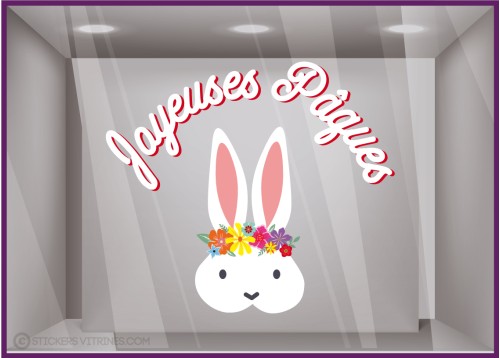 Sticker Lapin de Pâques couronne de fleurs