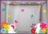 sticker joyeuses paques printemps lapin fleurs vitrophanie autocollant vitrine magasin decoration adhesif